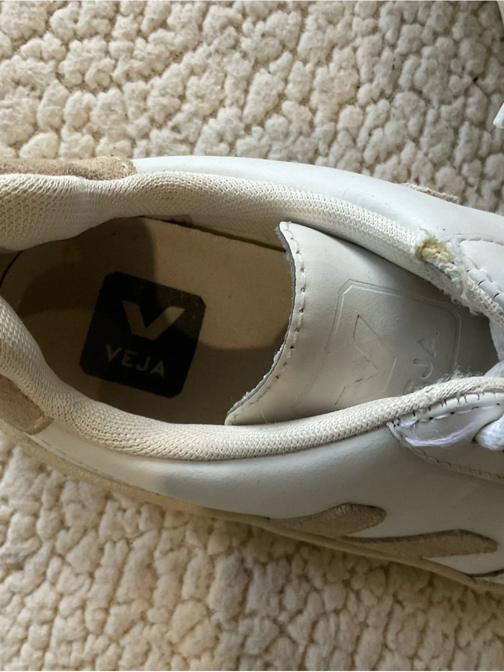 Veja Volley White Leather Sneakers with Beige Suede V Accent